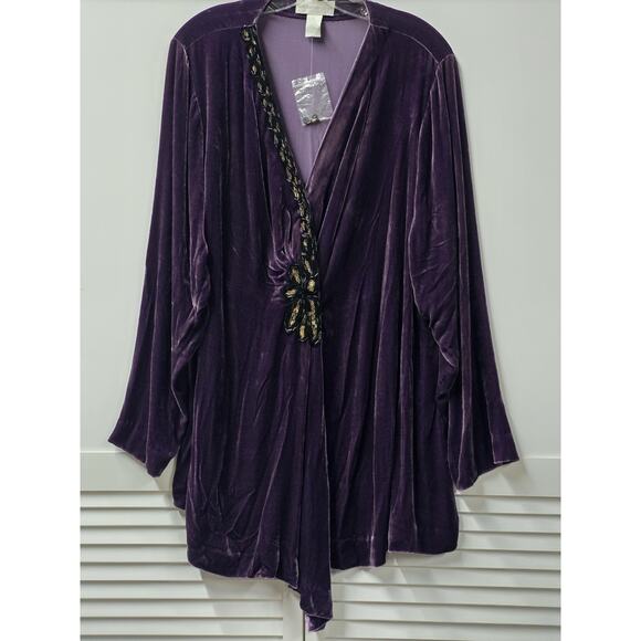 Soft Surroundings Purple Velvet Beaded Wrap Long Sleeve Vamp Tunic Holiday 2X - Picture 2 of 5